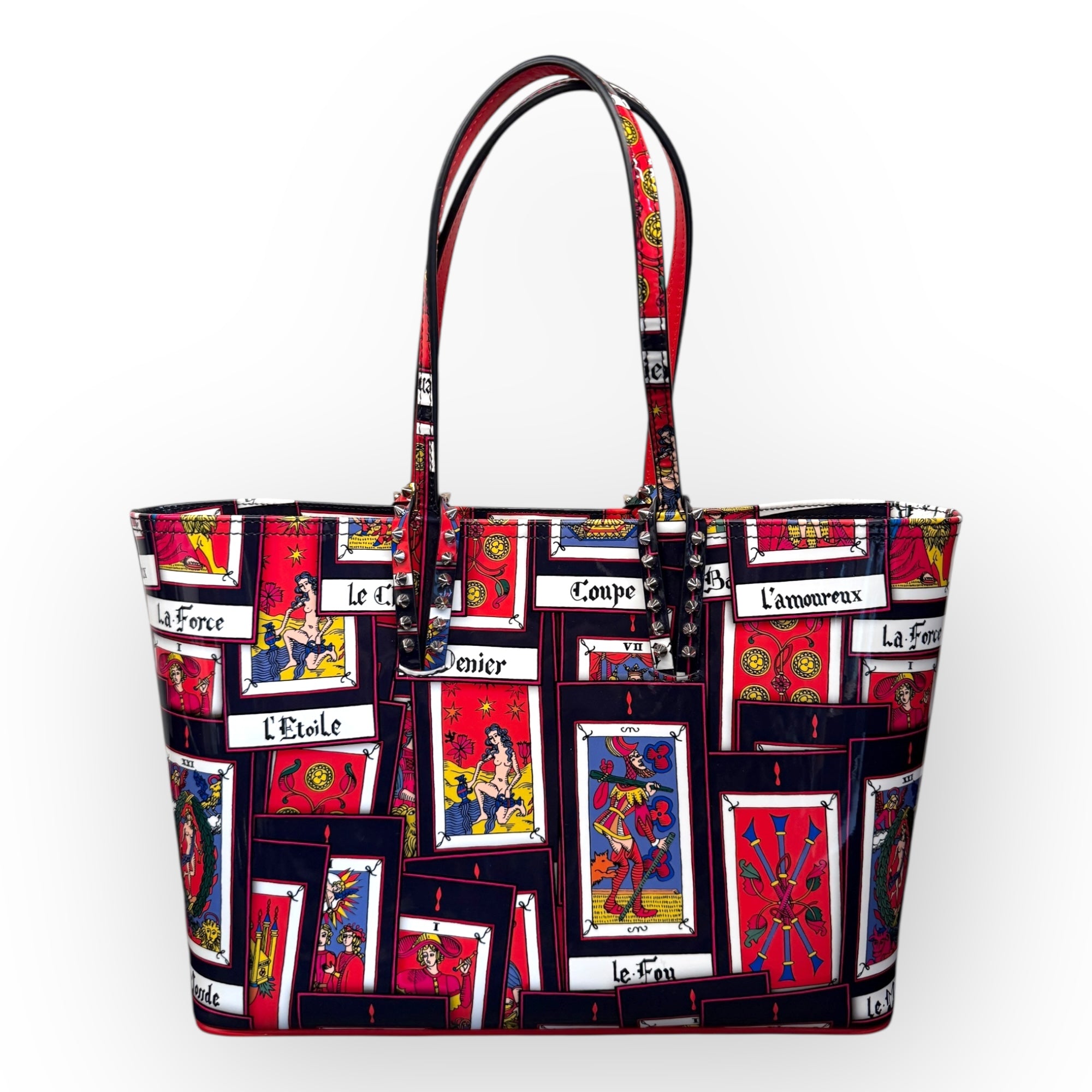 CHRISTIAN LOUBOUTIN  Cabata Small Tarot Patent Spiked TOTE Bag