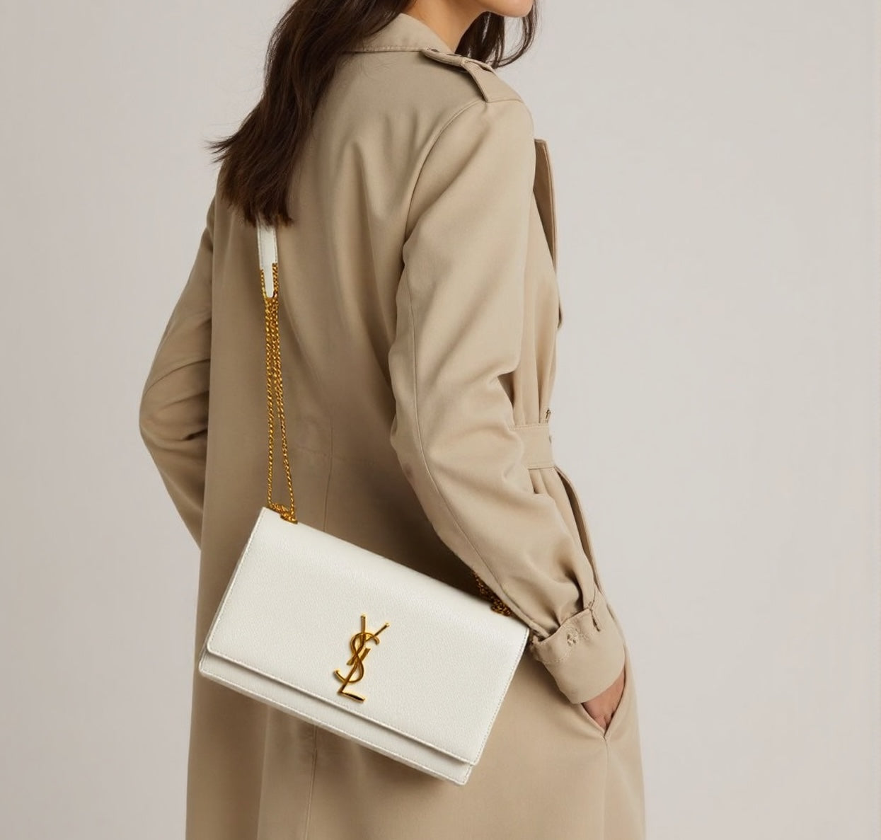 Saint Laurent White Kate Medium Shoulder Bag