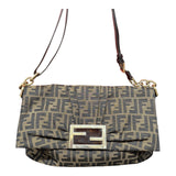Fendi Brown FF Canvas Baguette Shoulder Bag with Tortoiseshell Buckle