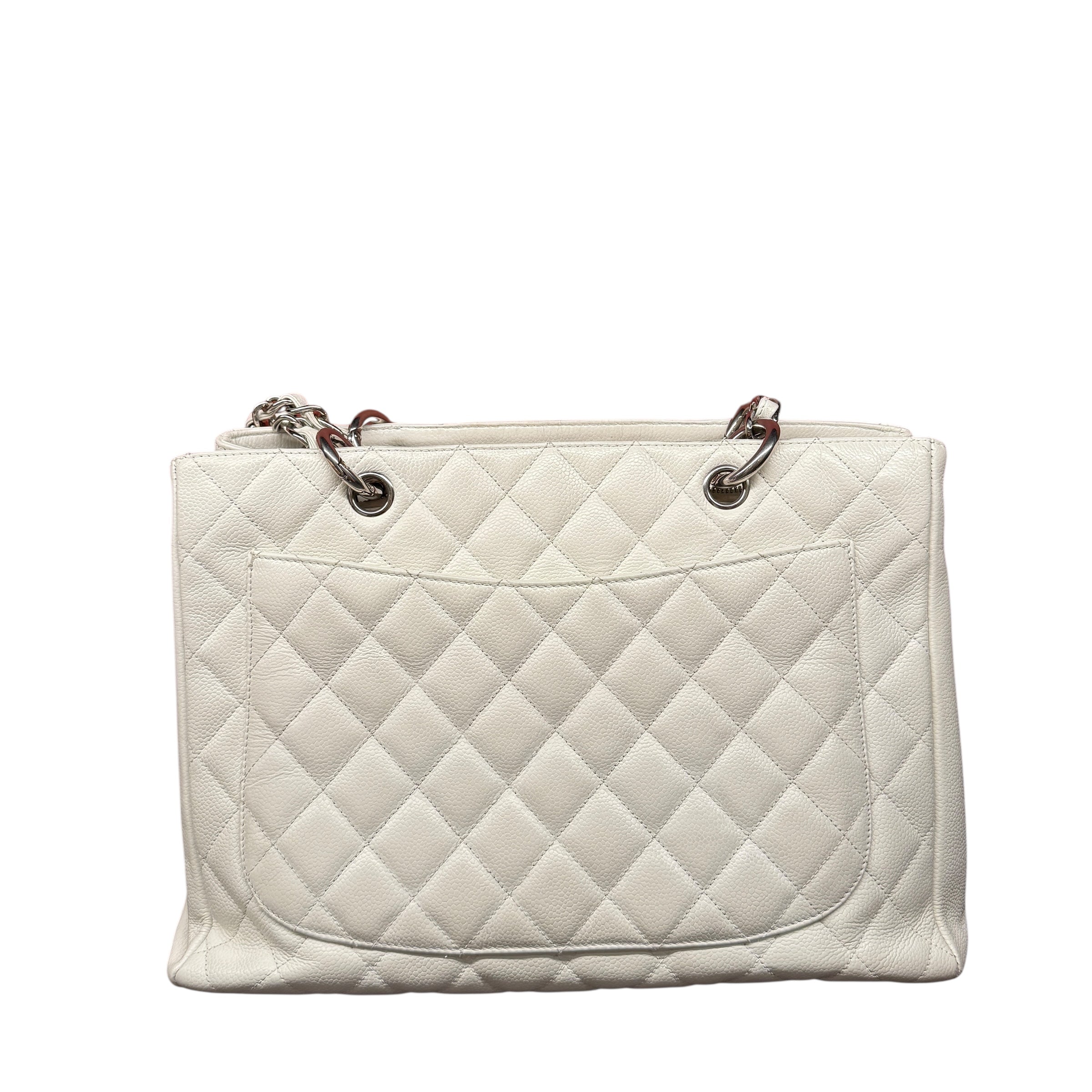 Chanel Caviar Quilted Grand Shopping Tote GST White