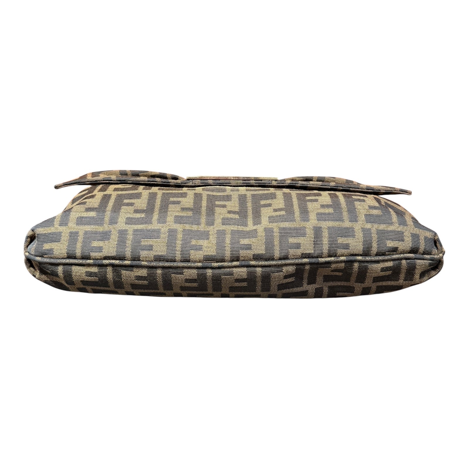 Fendi Brown FF Canvas Baguette Shoulder Bag with Tortoiseshell Buckle